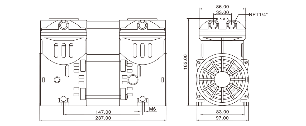 HP-550H活(huo)塞真空(kong)泵 尺寸圖(tu)