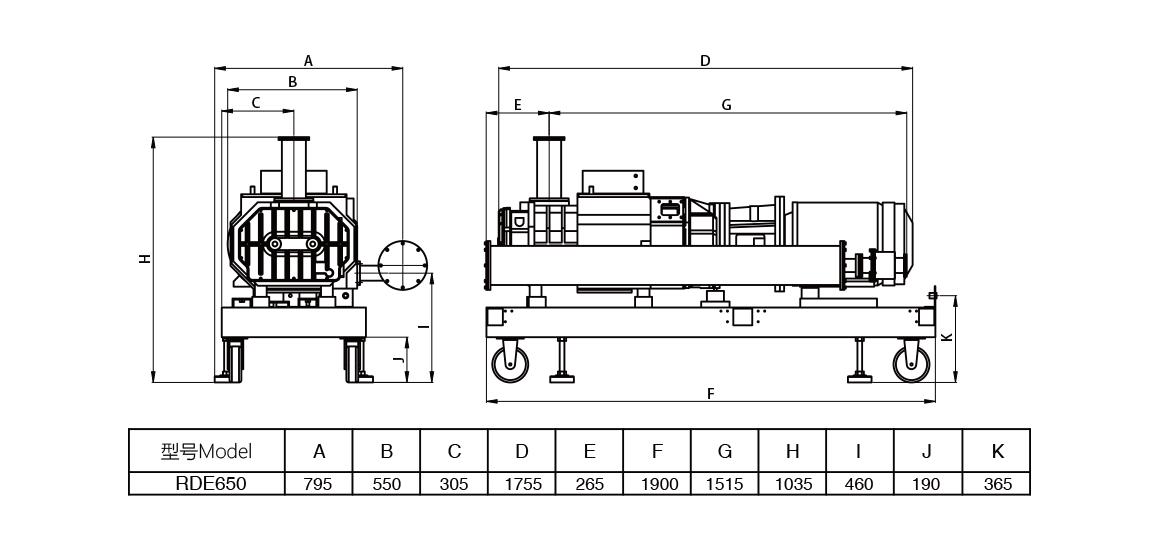 RDE650榦(gan)式螺(luo)桿(gan)真(zhen)空泵(beng) 尺(chi)寸(cun)圖(tu)