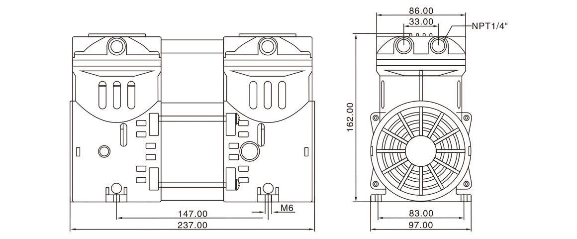 HP-550V活塞真(zhen)空泵(beng) 尺(chi)寸圖