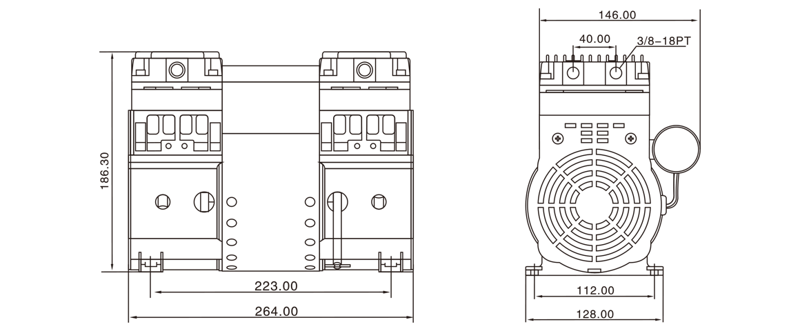 HP-200C活(huo)塞(sai)真空(kong)泵 尺(chi)寸圖