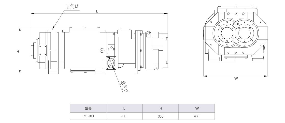 RKB0180榦式螺(luo)桿真空泵 水(shui)冷(leng)尺(chi)寸(cun)圖(tu)