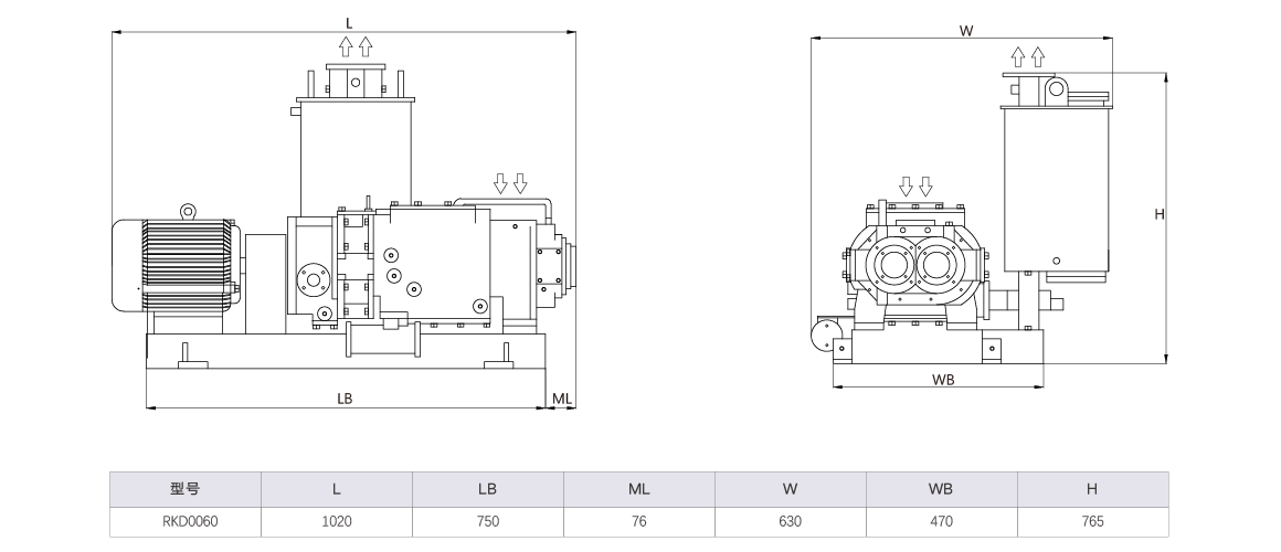 RKD0060榦(gan)式(shi)螺(luo)桿真空泵(beng) 尺(chi)寸(cun)圖