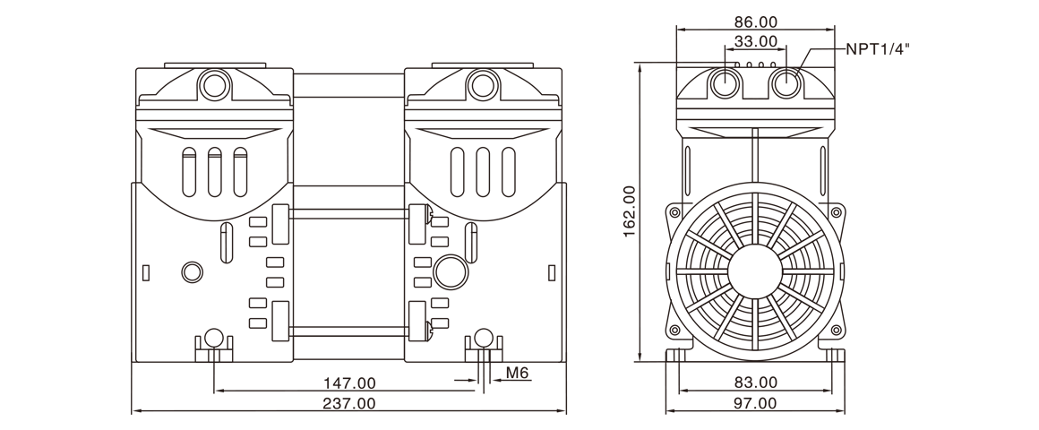 HP-550C活塞真(zhen)空(kong)泵(beng) 尺寸(cun)圖