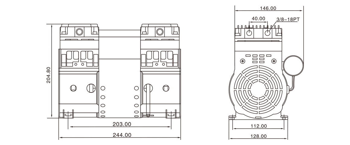 HP-2000H活(huo)塞(sai)真(zhen)空泵(beng) 尺(chi)寸(cun)圖(tu)