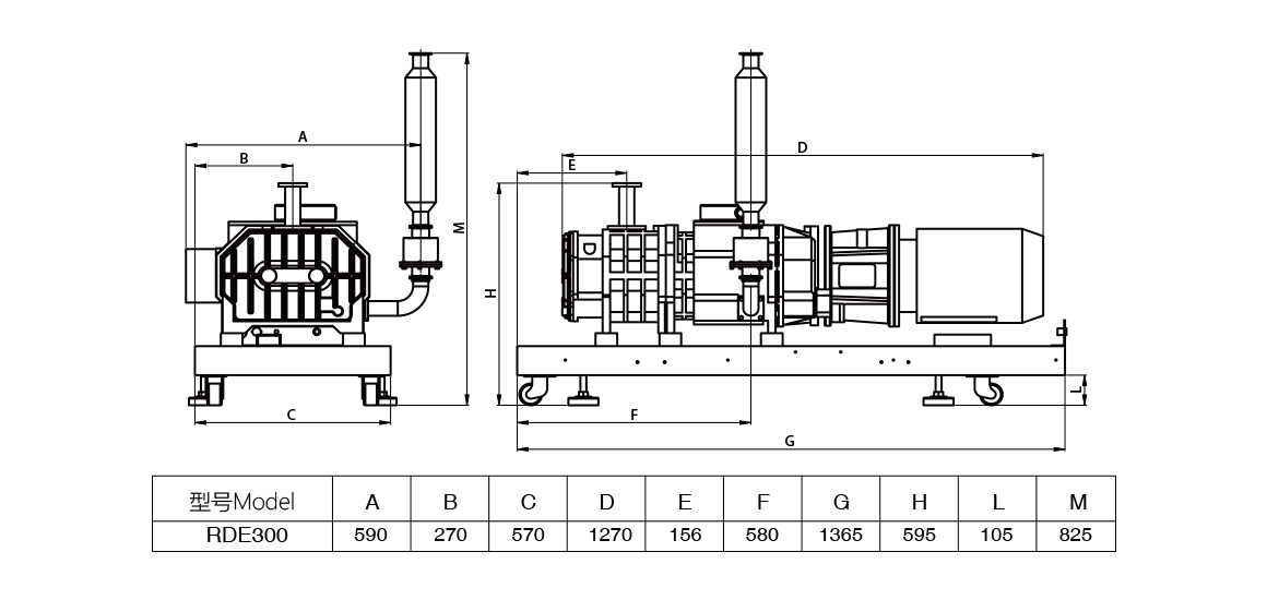 RDE300榦(gan)式螺(luo)桿真空(kong)泵(beng) 尺(chi)寸(cun)圖(tu)