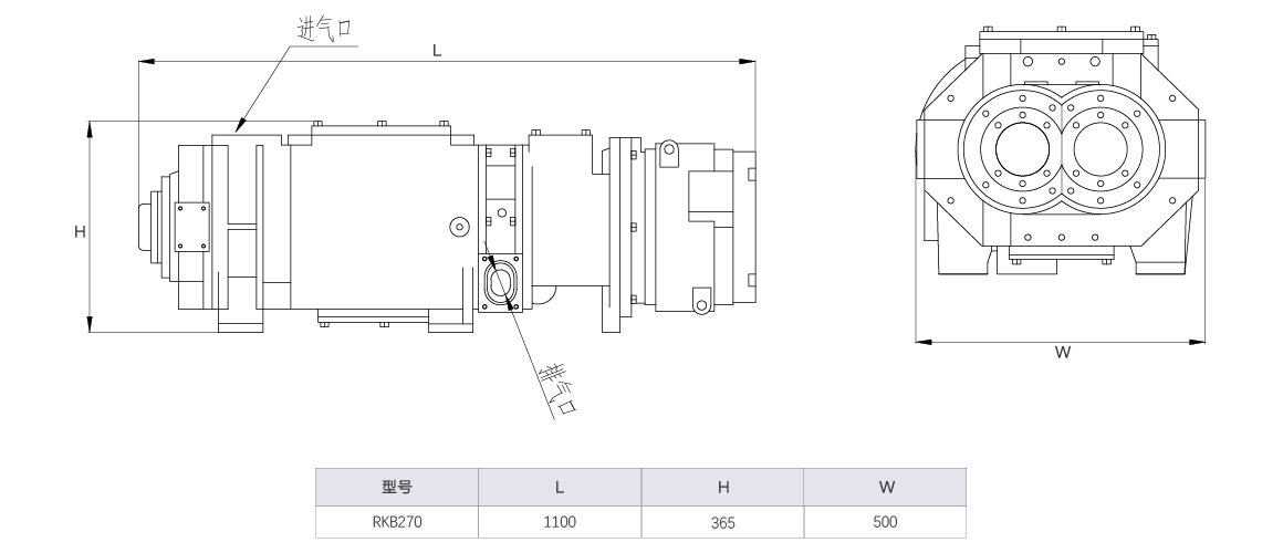RKB0270榦式螺(luo)桿真空泵 水(shui)冷尺寸(cun)圖(tu)